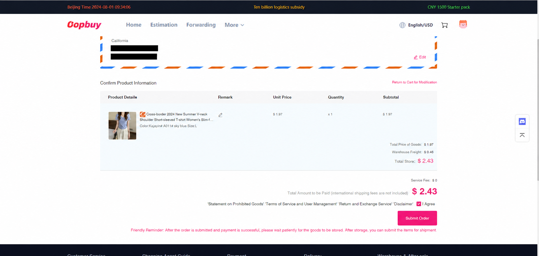 Resumen de confirmación del primer pago