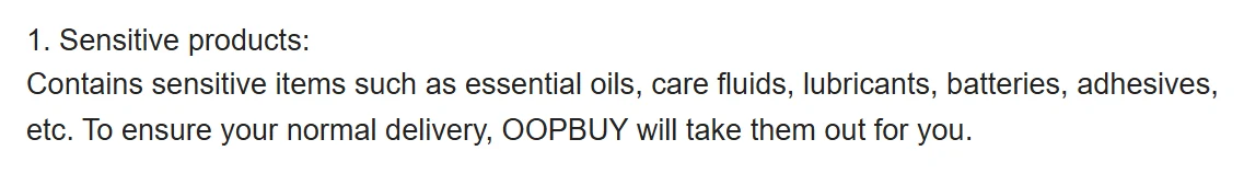 Captura del contrato de registro de Oopbuy donde dice que retirará los productos sensibles del paquete