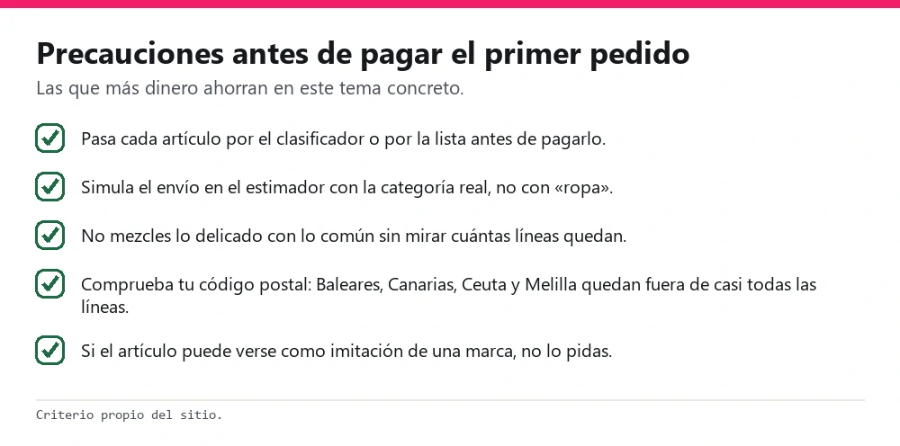 Lista de cinco precauciones antes de pagar el primer pedido